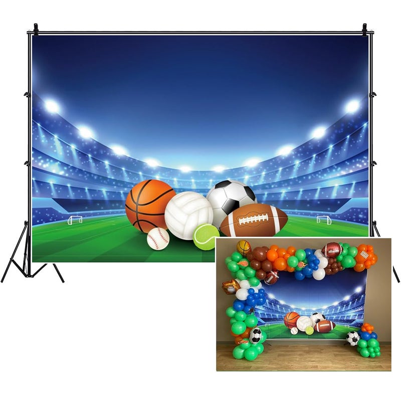 DORCEV 10x8ft All Stars Sports Backdrop Outdoor Sports Theme Boy Kid Birthday Party Photography Background Sports Stadium Field American Football Baseball Light School Game Banner Photo Studio Props - Image 1